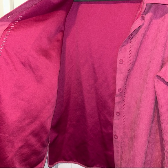 Studio Works Giddy Up Western Hot Pink Suede Button Down - Picture 6 of 6